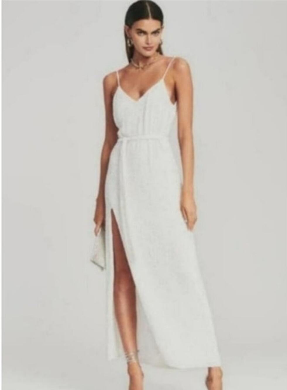 Retrofete Rebecca Sequin Maxi Dress in White Size Medium NWT Sleeveless